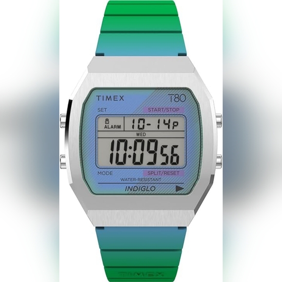 Timex Accessories - Timex T80 Resin Strap Digital Unisex Watch - Green, Blue, And Silver